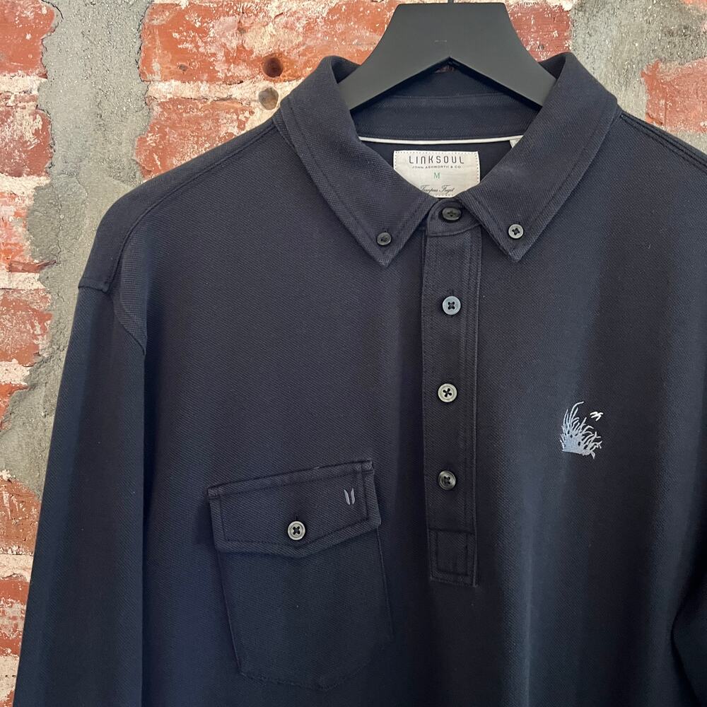 Linksoul Men's Long Sleeve Black Polo Shirt M 22x30